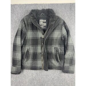 American Eagle Men's M Buffalo Plaid Fur Collar Lined Wool Blend Jacket Full Zip